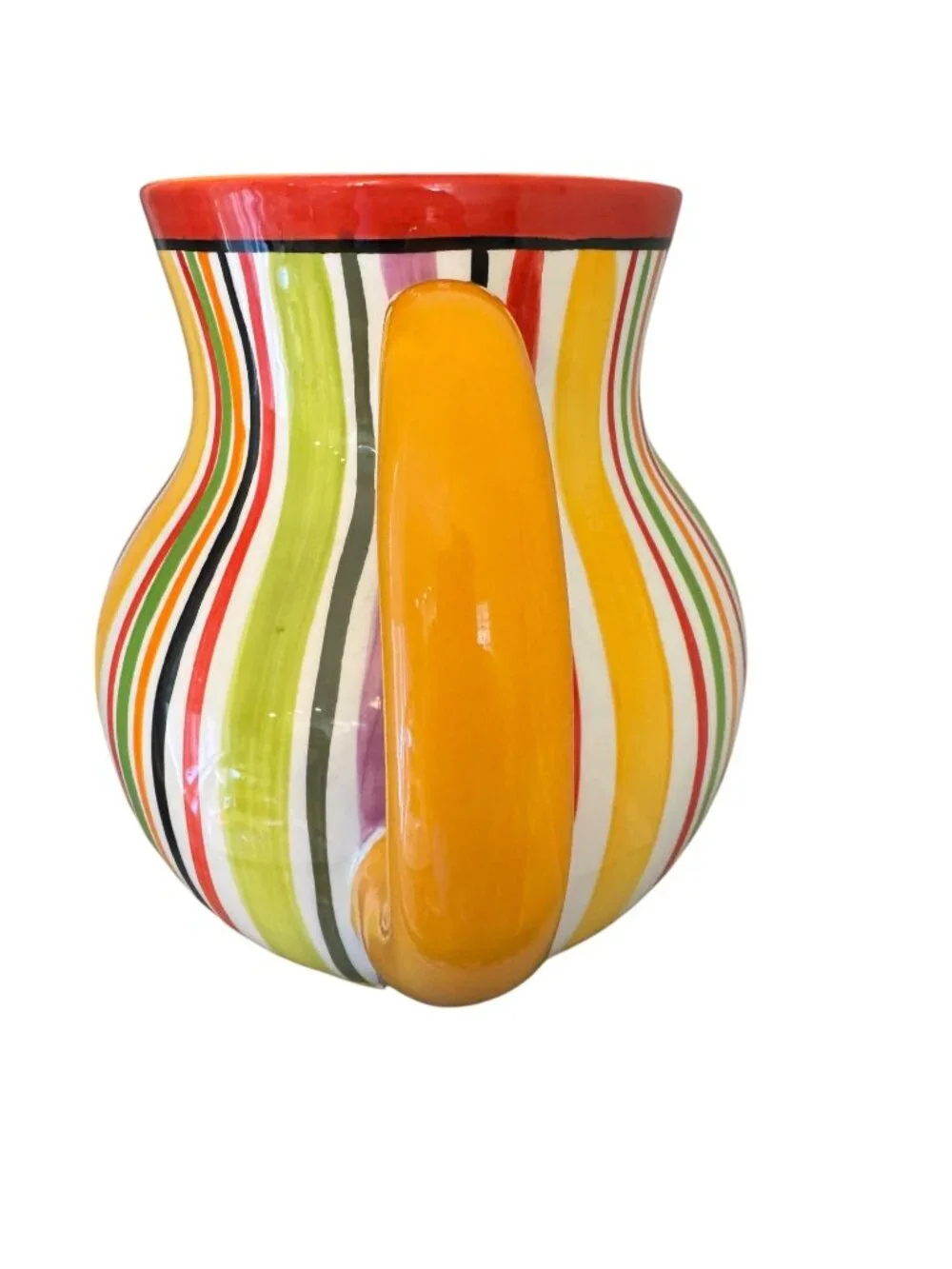 Crate & Barrel Multicolor  Carnival Striped Pitcher With  Handle 7